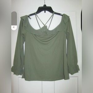 White House Black Market green Ruffle Blouse